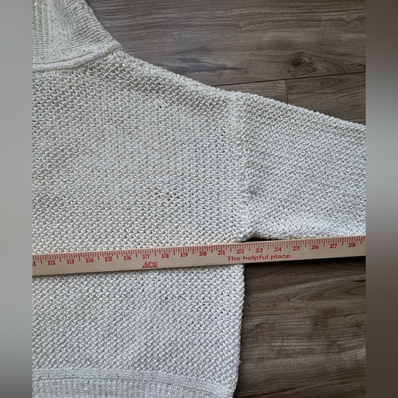 JOIE Cross Stitch Silver Sparkle Cream Knit Pullover Sweater Women’s Sz L NWT - Picture 9 of 11